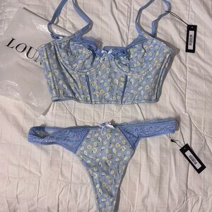 Lounge Blue Dainty Daisy Corset Lingerie Set